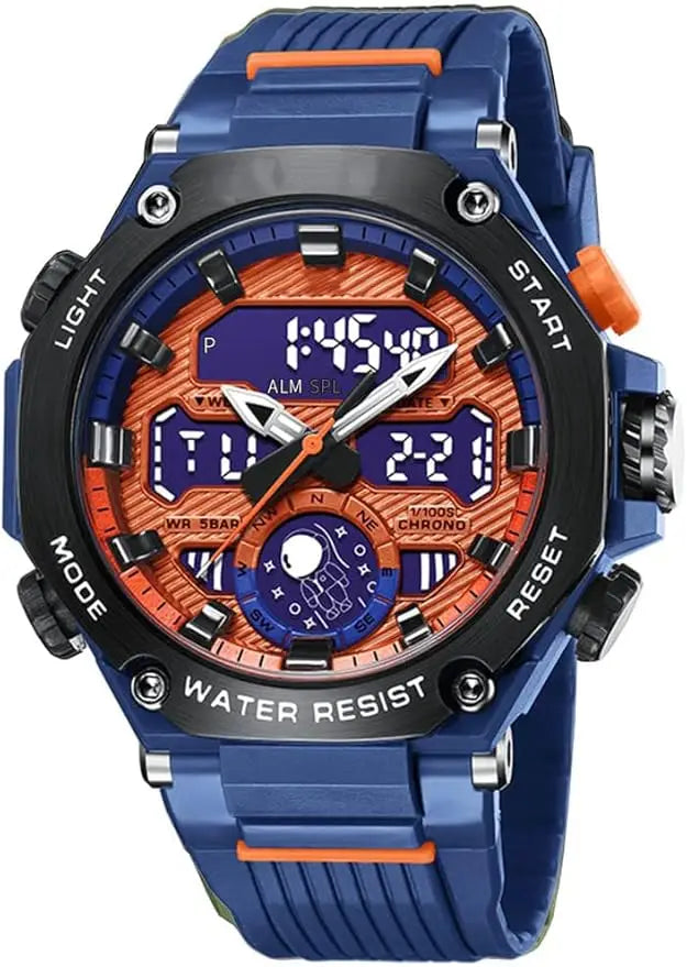 Men's Large Face Outdoor Sports Watches Military S-Shock Watch Waterproof, Backlight, Alarm, Stopwatch Features - Rugged Wristwa