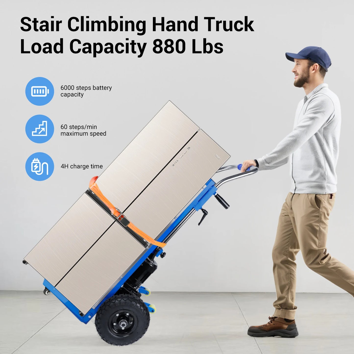 Heavy Duty Electric Stair Climbing Hand Truck Dolly Cart 880 Lb Capacity for Easy Transport of Heavy Objects up And down Stairs