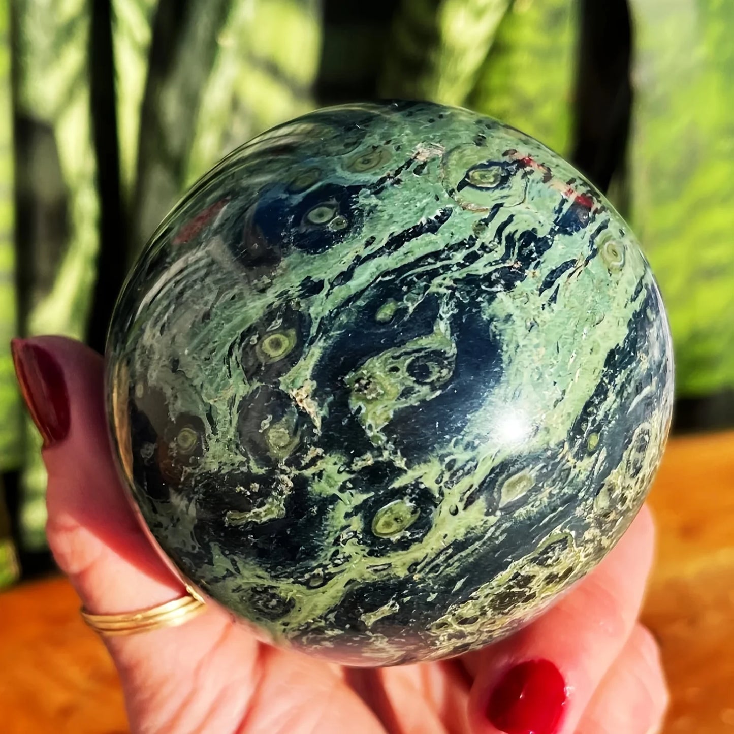 1pc Large Elegant Kambaba Jasper Sphere, Polished Stone Ball For Home Decor And Gift, Reiki Healing Gift