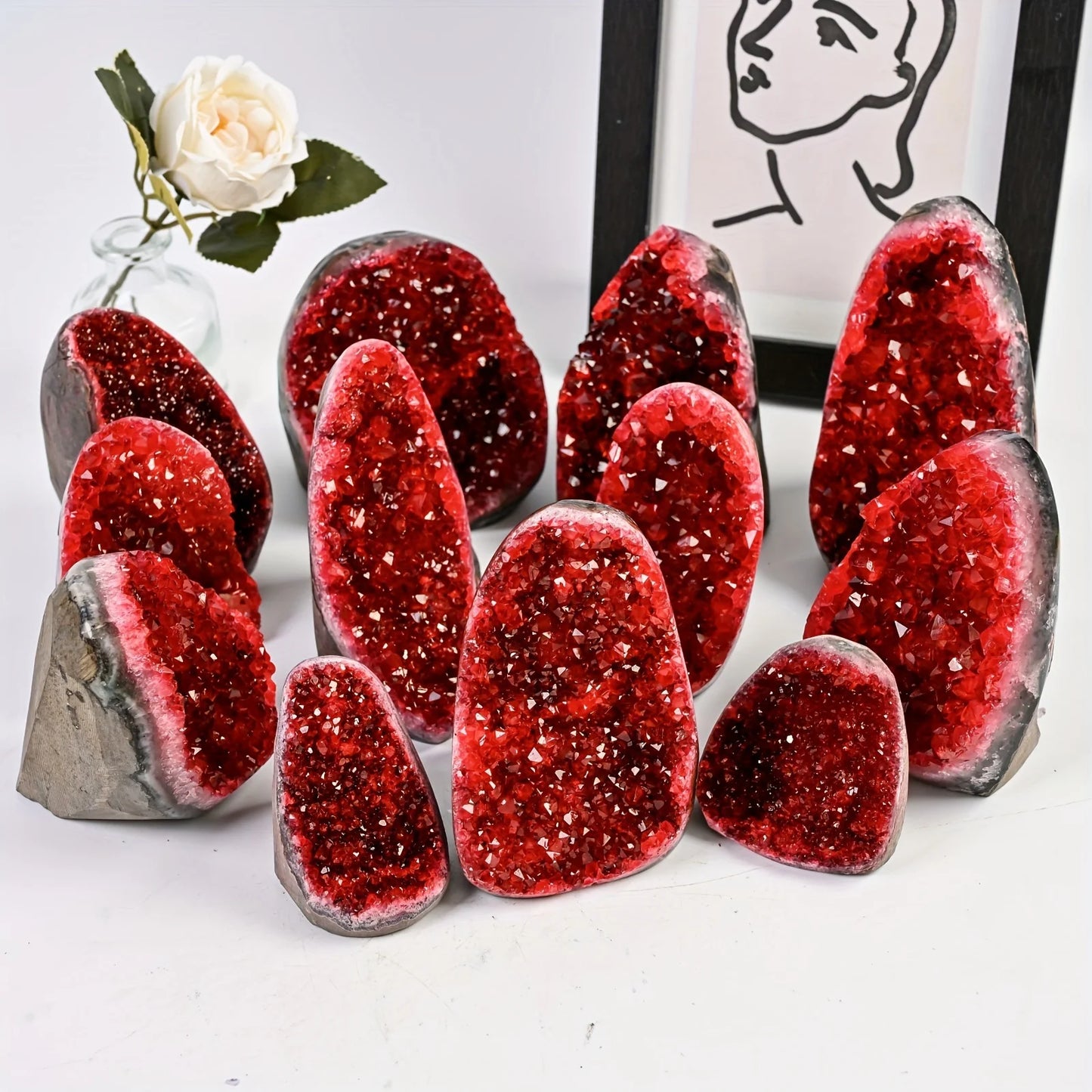 1PC Rare Red Geode Cut Base Cluster - Elegant Home & Office Decor, Unique Geological Gift Idea,Crystal Crafts