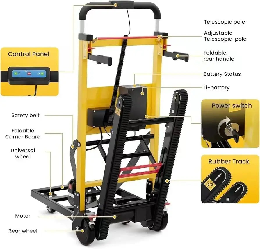 Heavy-Duty Electric Stair Climbing Hand Truck Dolly Cart 441LBS Capacity for Furniture Logistics And Warehouse Transport Yellow