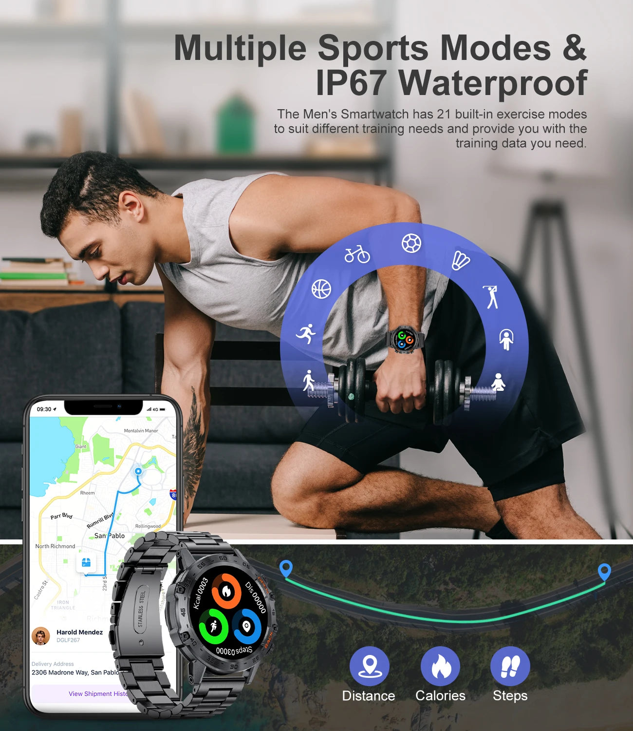 LIGE Military Men Outdoor Sports Smart Watch 1.39“HD Bluetooth Calling Full Touch Screen IP68 Waterproof Blood Oxygen Smartwatch