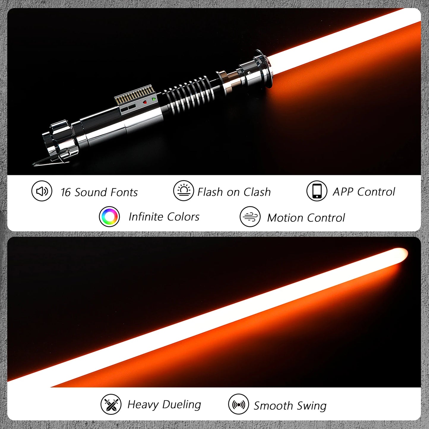 Luke EP8 Smooth Swing Lightsaber Metal Hilt Heavy Dueling Infinite Colors 34 Sounds Force Blaster Jedi Laser Sword Toys