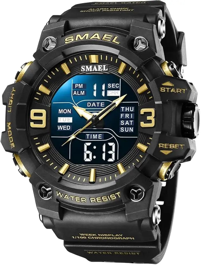 Men's Large Face Outdoor Sports Watches Military S-Shock Watch Waterproof, Backlight, Alarm, Stopwatch Features - Rugged Wristwa