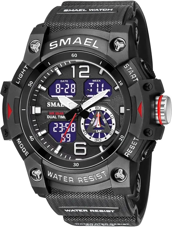 Men's Large Face Outdoor Sports Watches Military S-Shock Watch Waterproof, Backlight, Alarm, Stopwatch Features - Rugged Wristwa