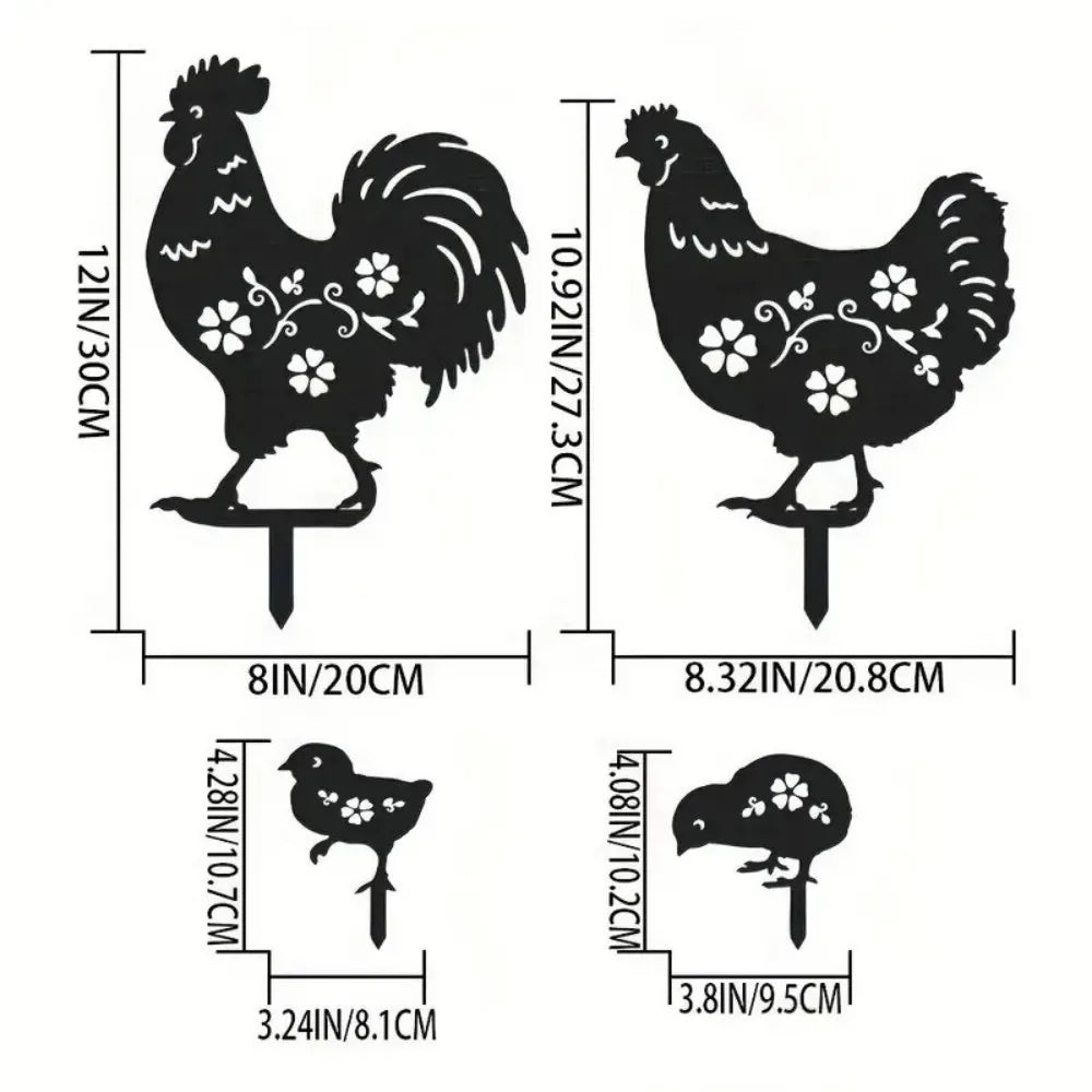 4pc Garden Stakes Chicken Gifts For Women/Men Chicken Lovers Gifts Silhouette Statues For Yard Art, Outside, Patio, Outdoor Deco