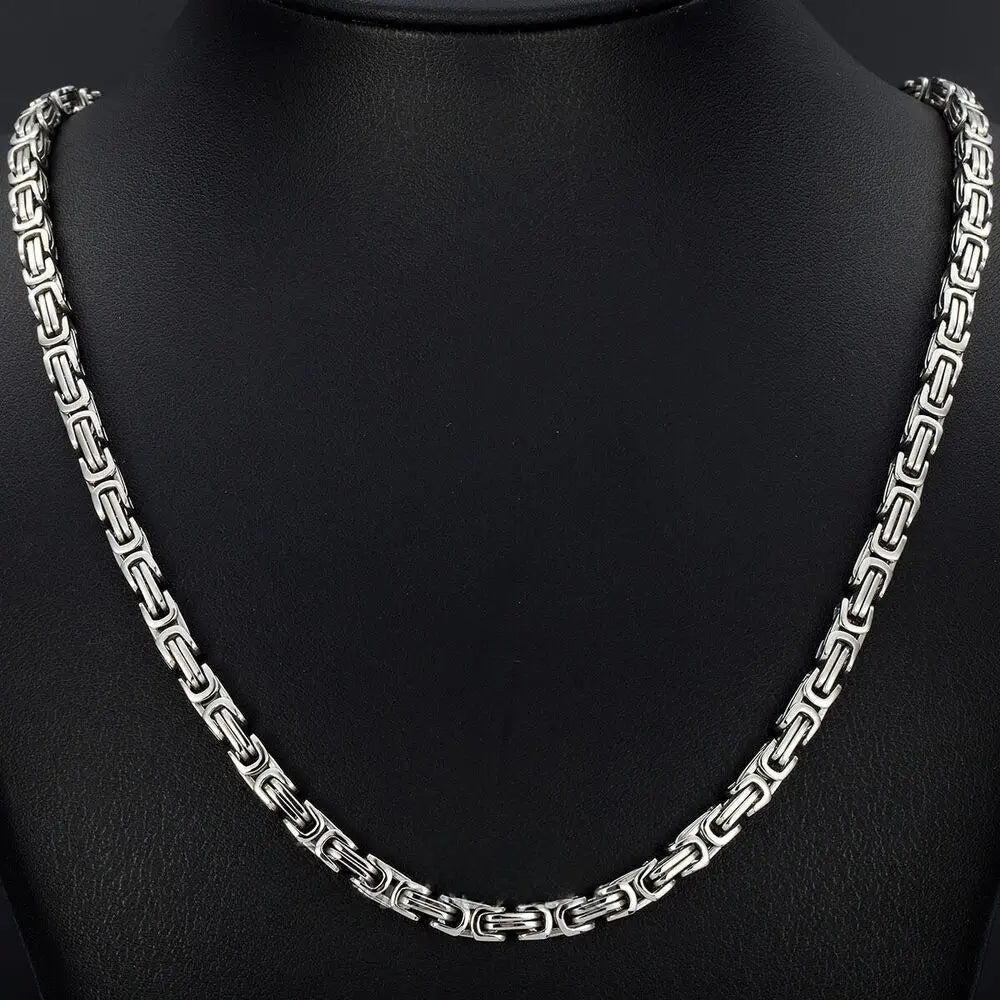 MEN Silver/Gold Plated Stainless Steel Byzantine Box Chain Necklace 5mm 18-30" Link