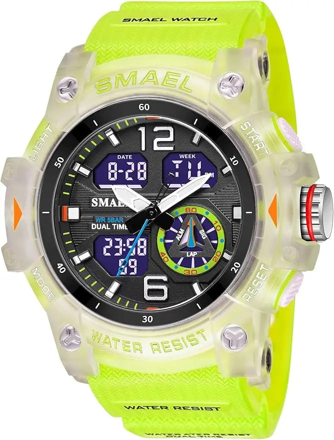 Men's Large Face Outdoor Sports Watches Military S-Shock Watch Waterproof, Backlight, Alarm, Stopwatch Features - Rugged Wristwa