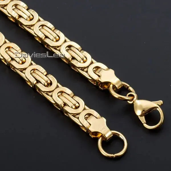 Hermah 7mm Mens Necklaces Fashion Jewelry Stainless Steel Byzantine Chain Necklace for Men Gift Jewelry