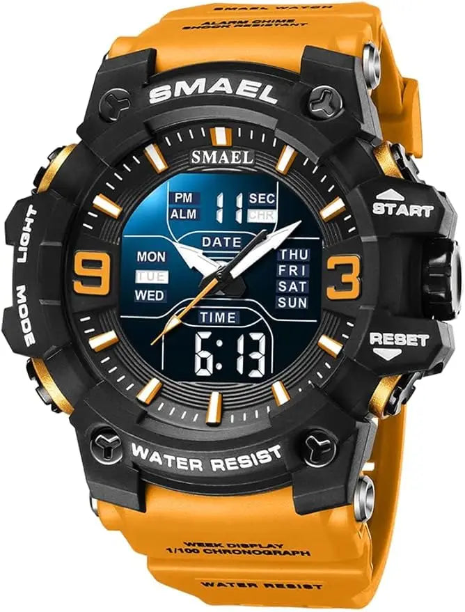 Men's Large Face Outdoor Sports Watches Military S-Shock Watch Waterproof, Backlight, Alarm, Stopwatch Features - Rugged Wristwa