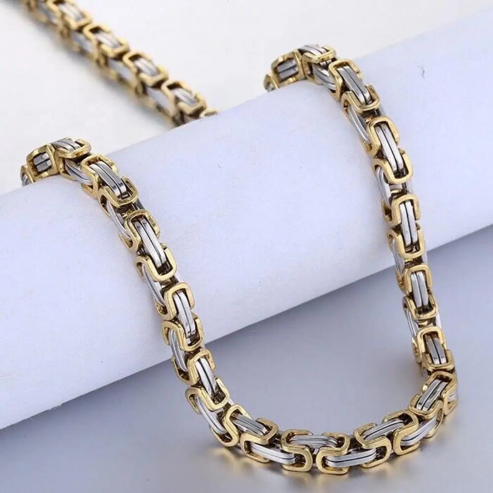 MEN Silver/Gold Plated Stainless Steel Byzantine Box Chain Necklace 5mm 18-30" Link