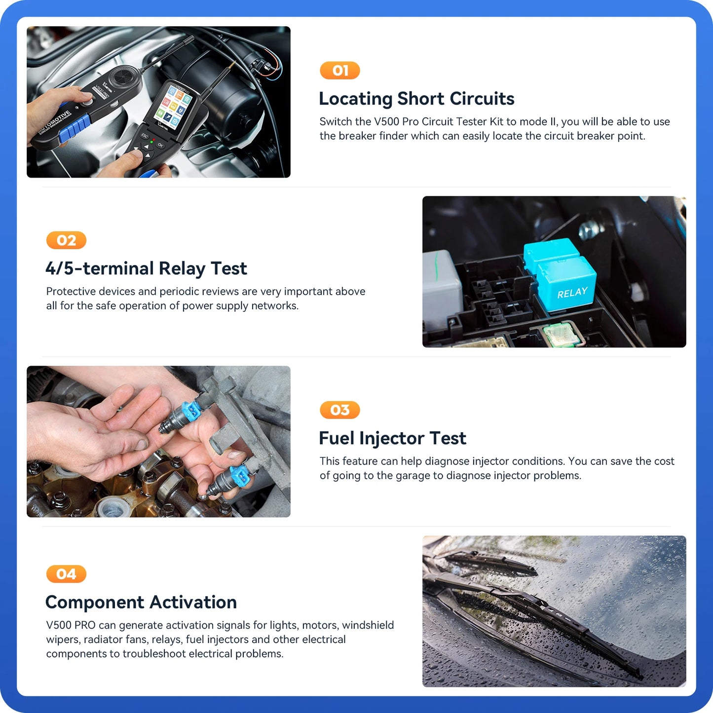 VDIAGTOOL V500PRO Car Circuit Tester 9V-30V Automotive Power Circuit Probe Tester Car Electrical Diagnostic Tool with 20FT Cable