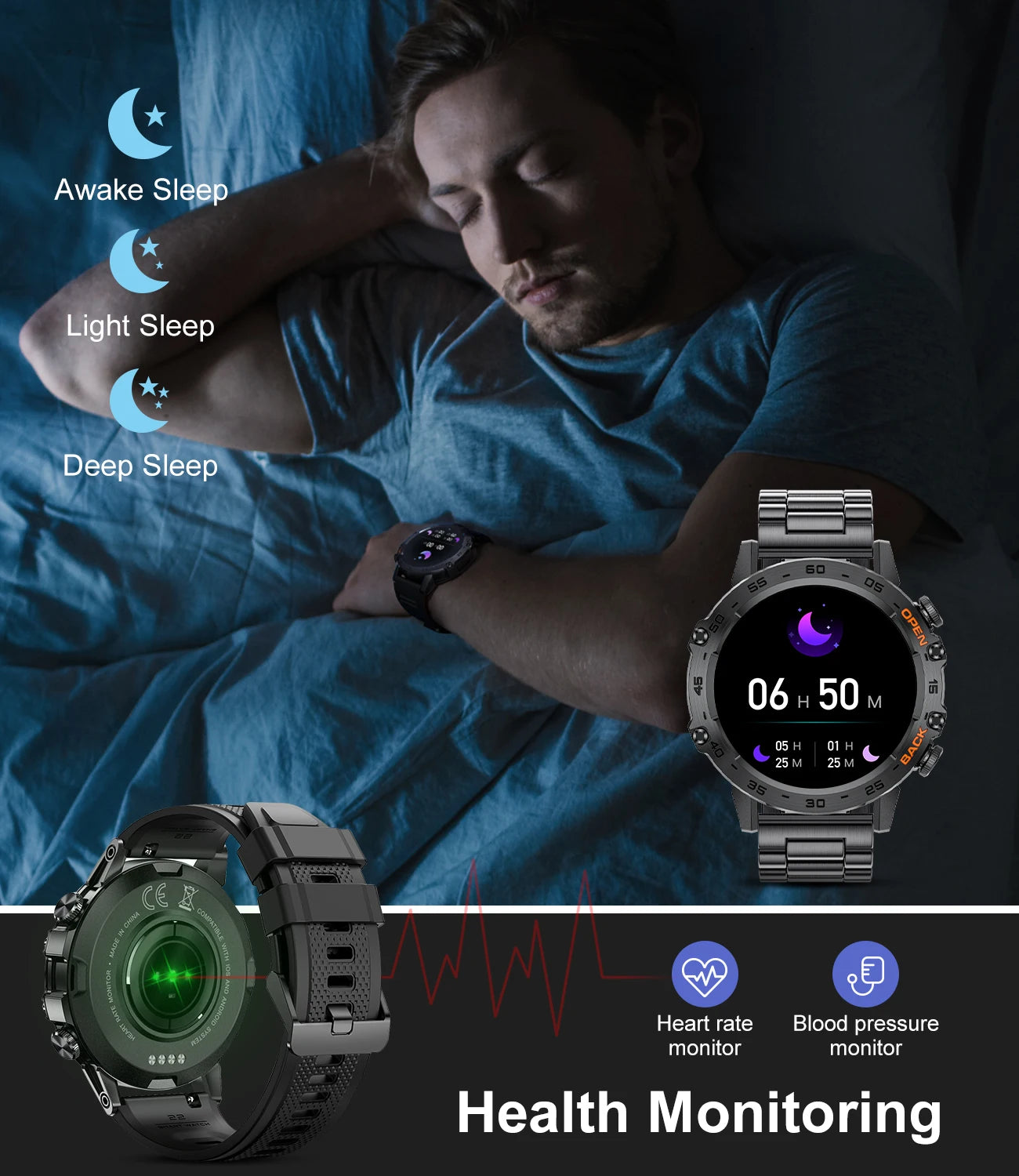 LIGE Military Men Outdoor Sports Smart Watch 1.39“HD Bluetooth Calling Full Touch Screen IP68 Waterproof Blood Oxygen Smartwatch