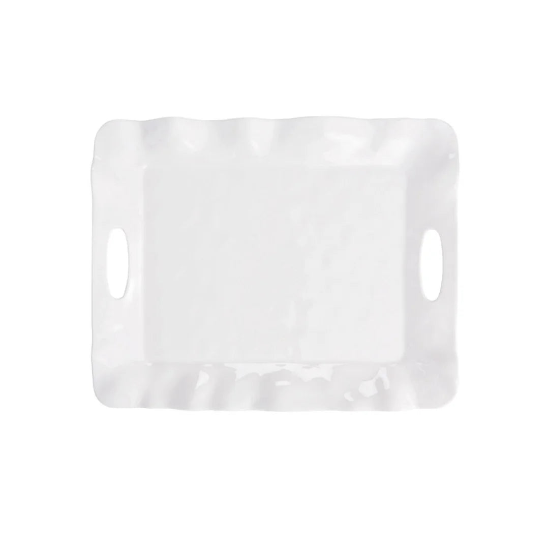 19"  Large White Square Melamine Serving with Handles, Decorative Tray for Home And Garden Kitchen Dining Bar Tableware Serving