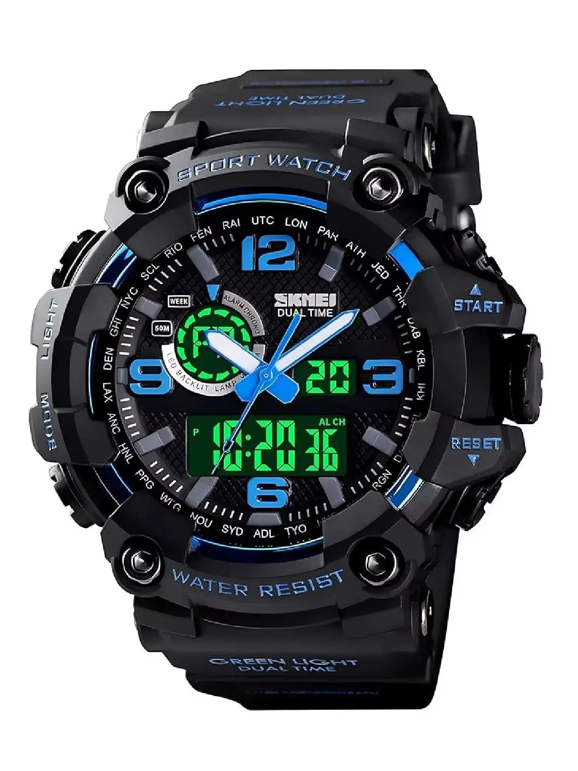 Men's Large Face Outdoor Sports Watches Military S-Shock Watch Waterproof, Backlight, Alarm, Stopwatch Features - Rugged Wristwa