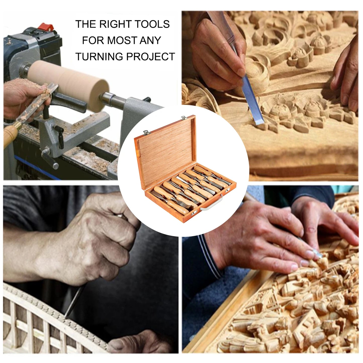 SucceBuy 12PCS Wood Carving Hand Chisel Set Lathe Knife DIY Turning Woodworking Professional Gouges Woodcraft Carpentry Tools