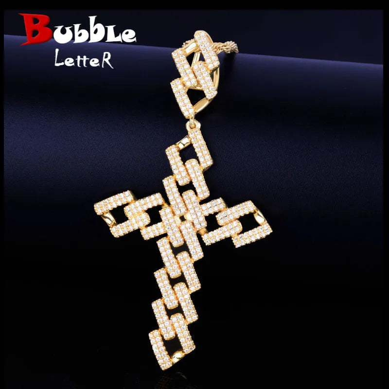 Cross Pendant Gold Color Plated AAA Cubic Zircon Men's Hip Hop Rock Jewelry