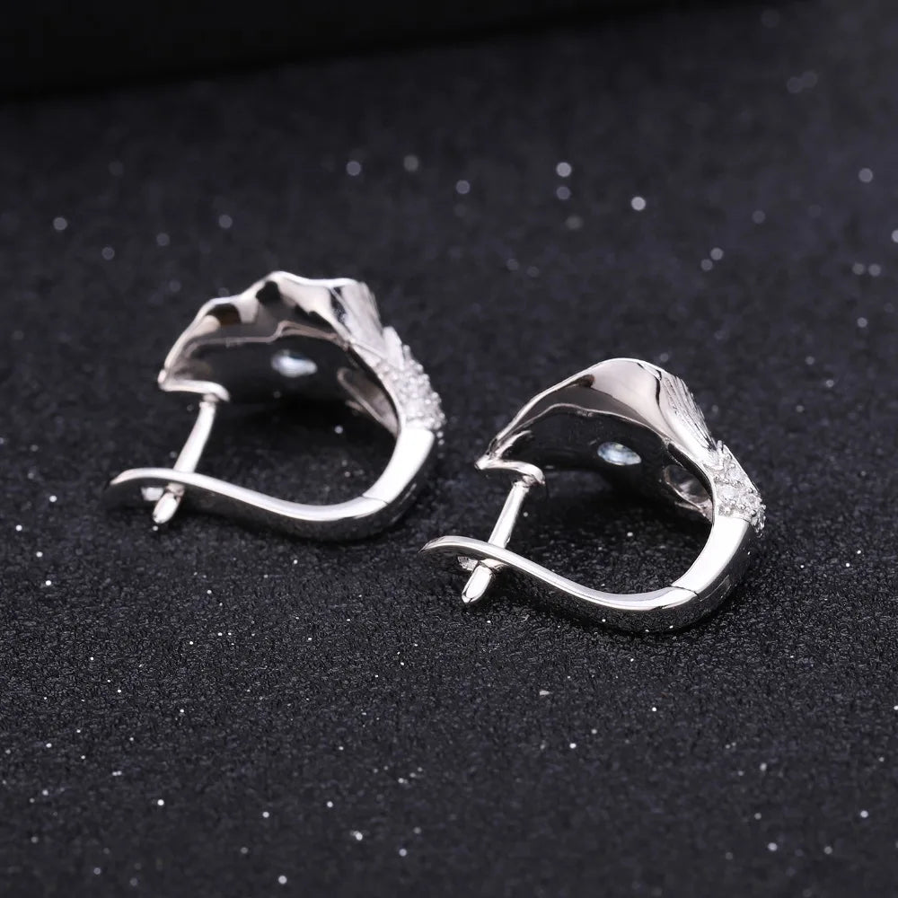 GEM'S BALLET 1.68Ct Natural Swiss Blue Topaz Callalily Leaf Earrings 925 Sterling Silver Handmade Stud Earrings for Women Bijoux