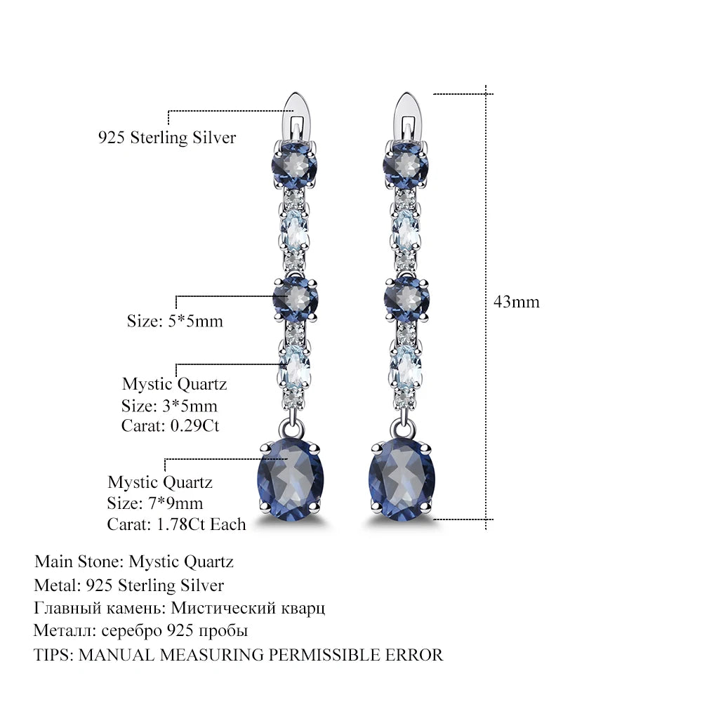 Gem's Ballet 925 Sterling Silver Fine Jewelry 5.56Ct Natural Iolite Blue Mystic Quartz Sky Blue Topaz Clip Earrings For Women
