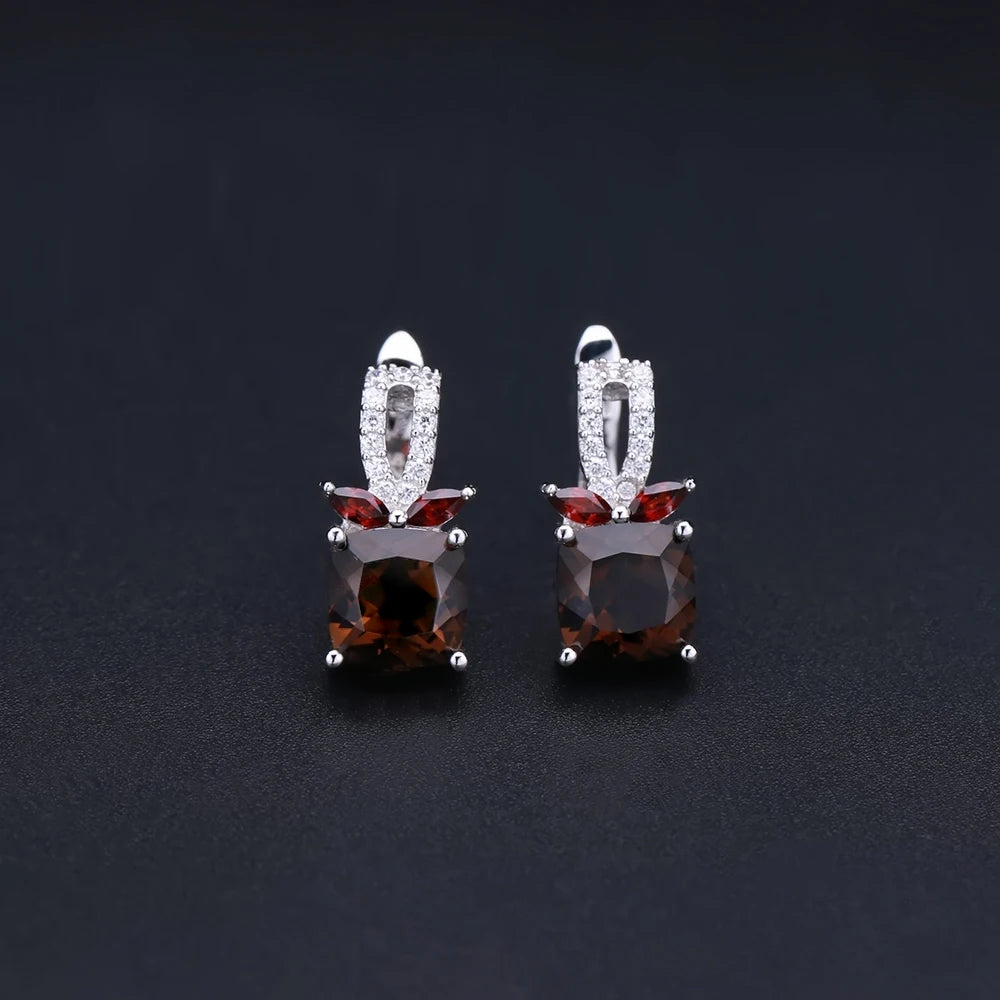 GEM'S BALLET 2.2ct Smoky Quartz Genuine 925 Sterling Silver Natural Gemstone Clip Earrings For Women Wedding Engagement jewelry