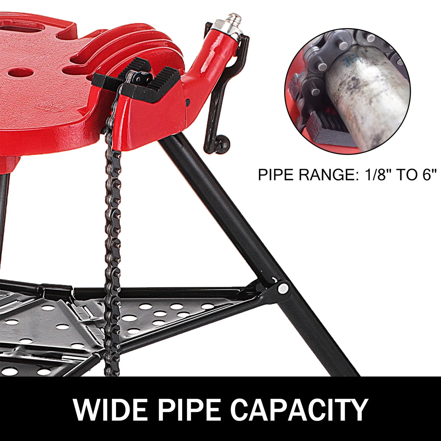 SucceBuy Tripod Pipe Chain Vise 6 Inch Capacity Foldable Steel Legs Rubber Mounts Bib Tri-Stand Bench Vice for Cutting Copper Pipes