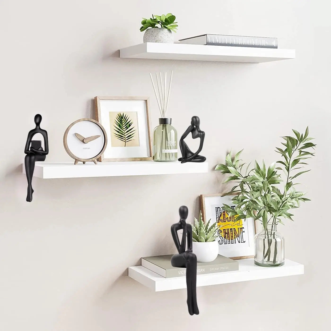 Home Decor Thinker Statue Accents, Set of 3 Thinker Sculptures Office Decor Modern Abstract Decoration (Small Black)