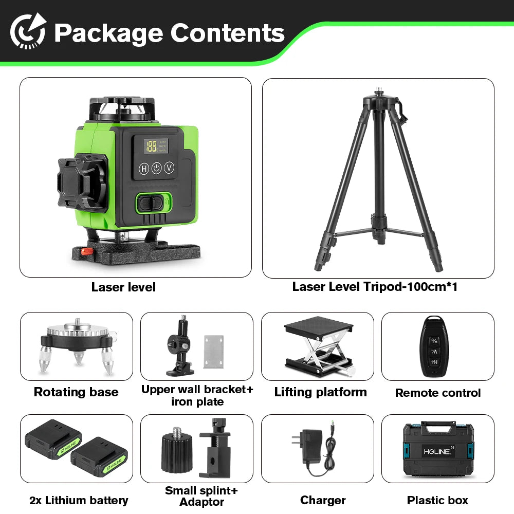 HGLINE 4D 16 Lines Laser Level With Tripod And APP Remote Control Self-leveling 360 Horizontal Vertical Professional Laser Level