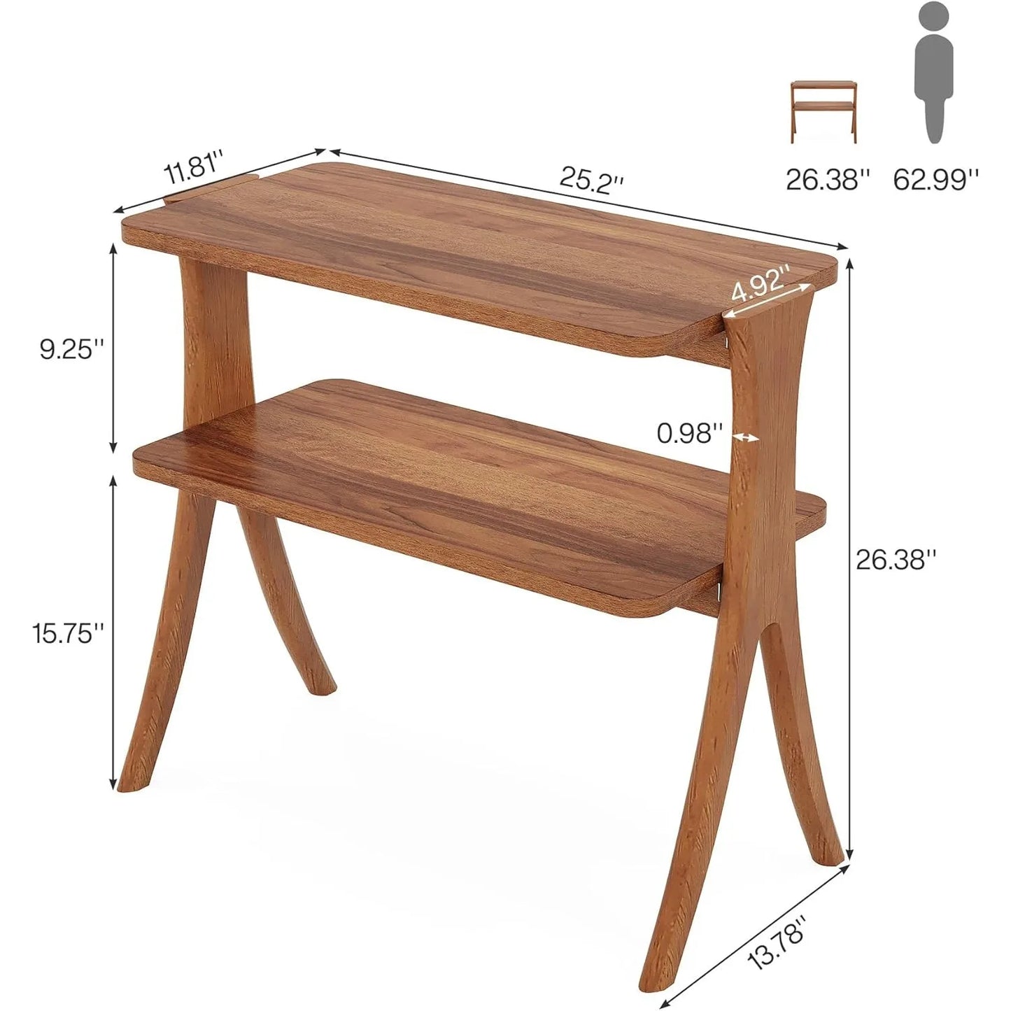 Side Table for Living Room, Farmhouse End Table with 2-Tier Storage Shelf and Solid Wood Legs, Nightstand for Bedroom