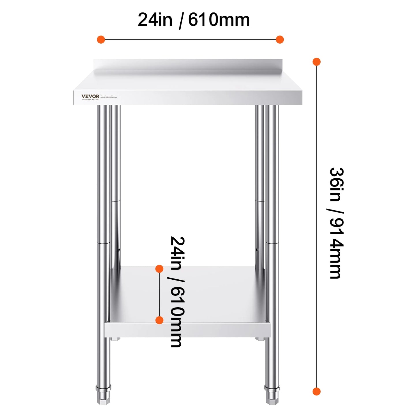 SucceBuy Stainless Steel Work Table Commercial Heavy Duty Food Prep Worktable with Adjustable Height for Restaurant Home