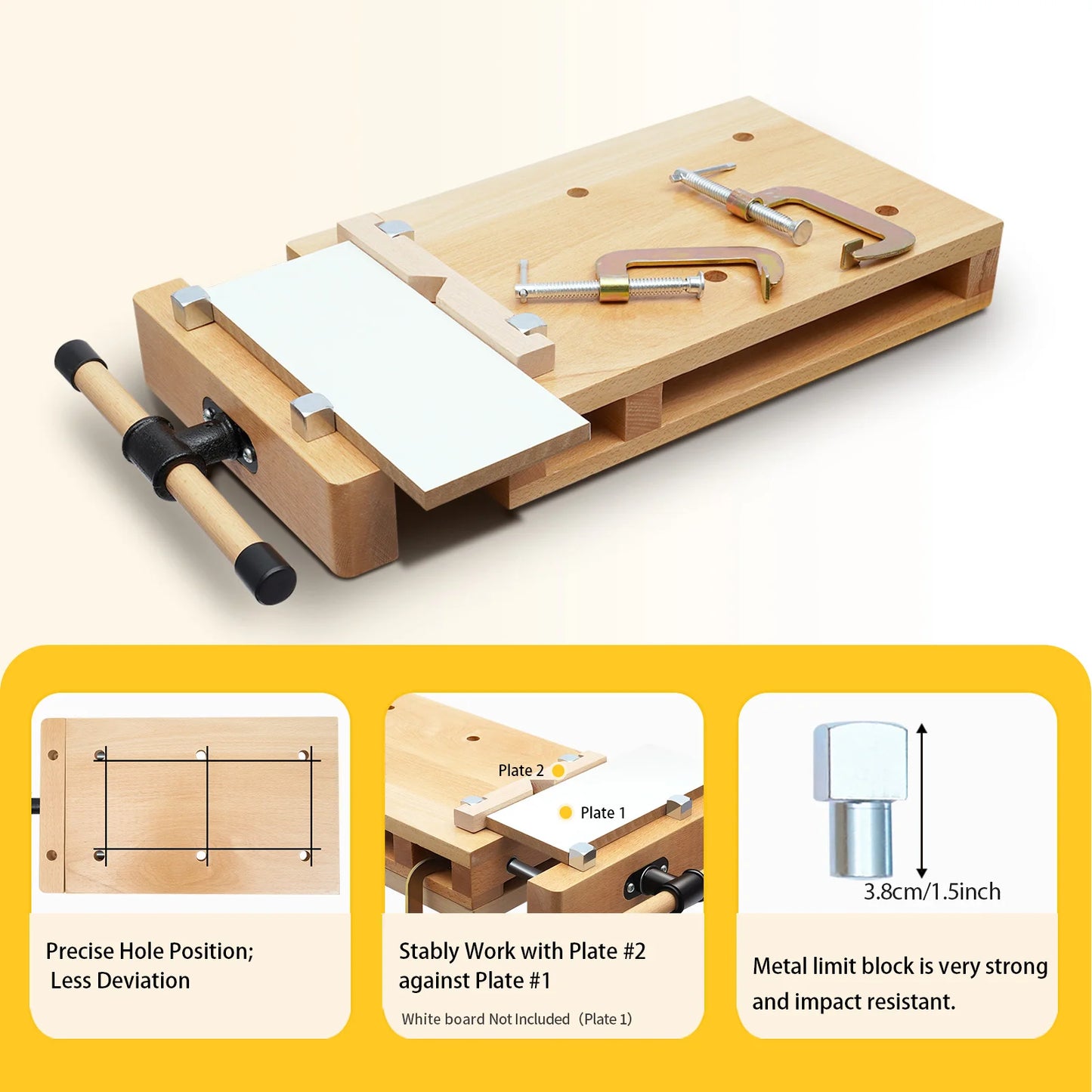 Woodworking Bench Vise with 4 Bench Dogs and 2 Clips Wood Bench Vises Kit for Garage Studios
