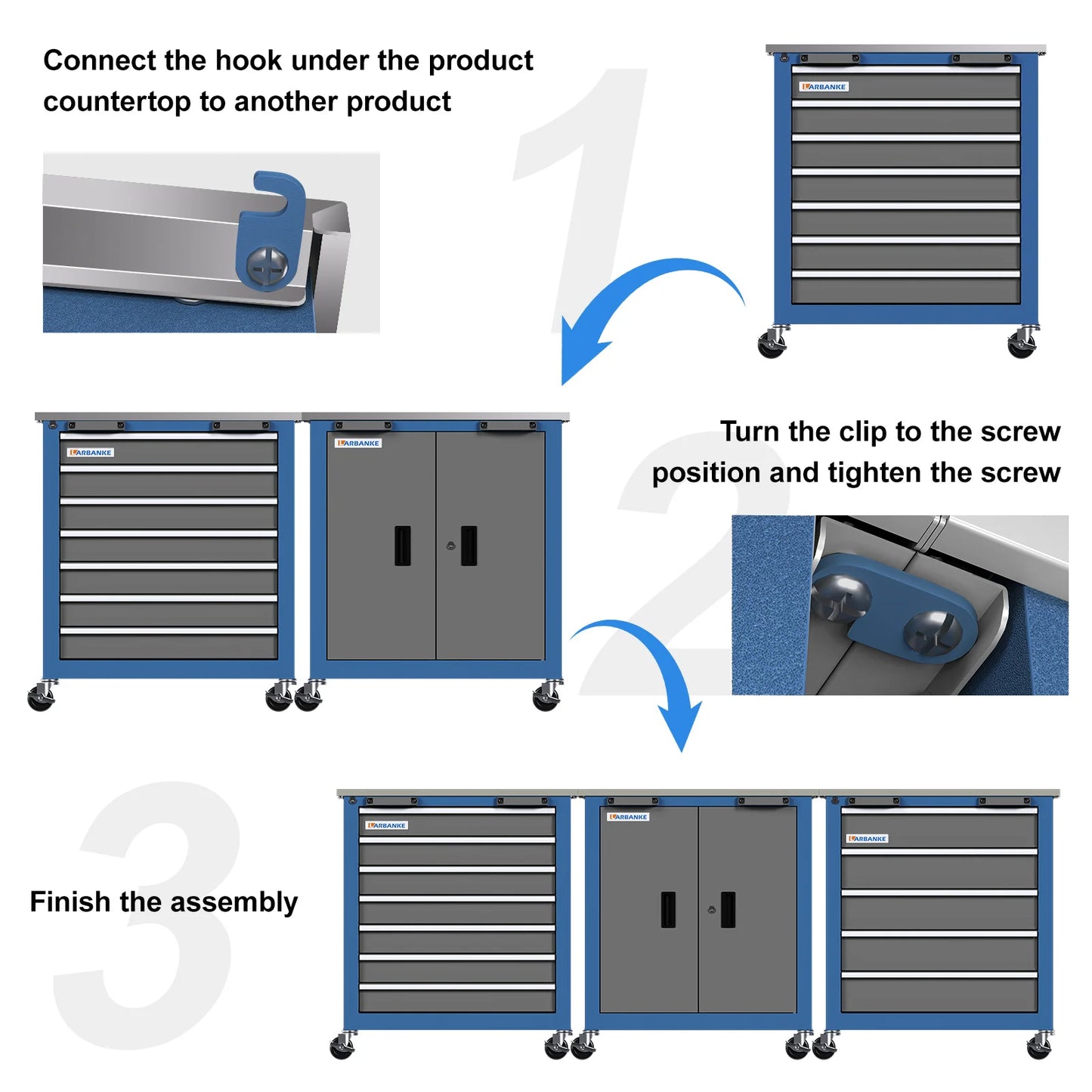 Combination Tool Cabinet,3 Different Types of Tool Cabinets with Connecting Buckle:5-Drawer/7-Drawer/Double-Door Tool Cabinet