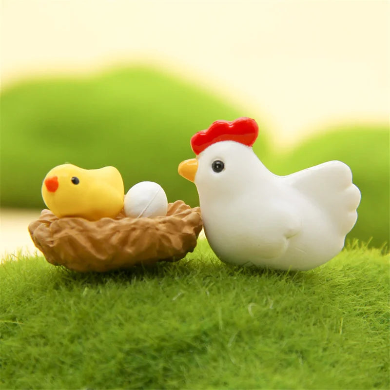 10 Pieces Hen Chicken Chick Egg Nest Small Statue Figurine Micro Crafts Ornament