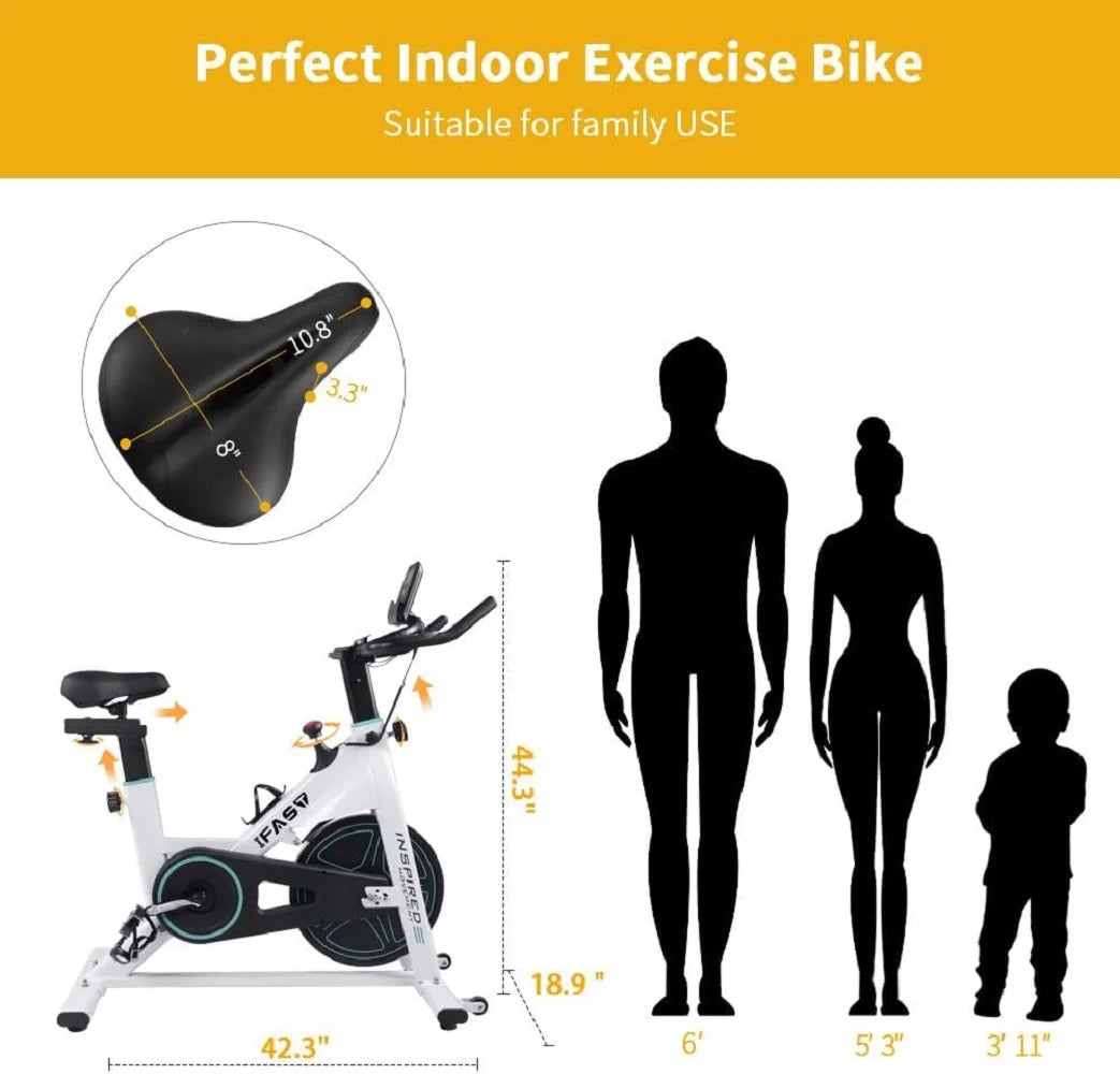 Home indoor exercise bike with LCD display and comfortable seat for aerobic fitness training in home gym