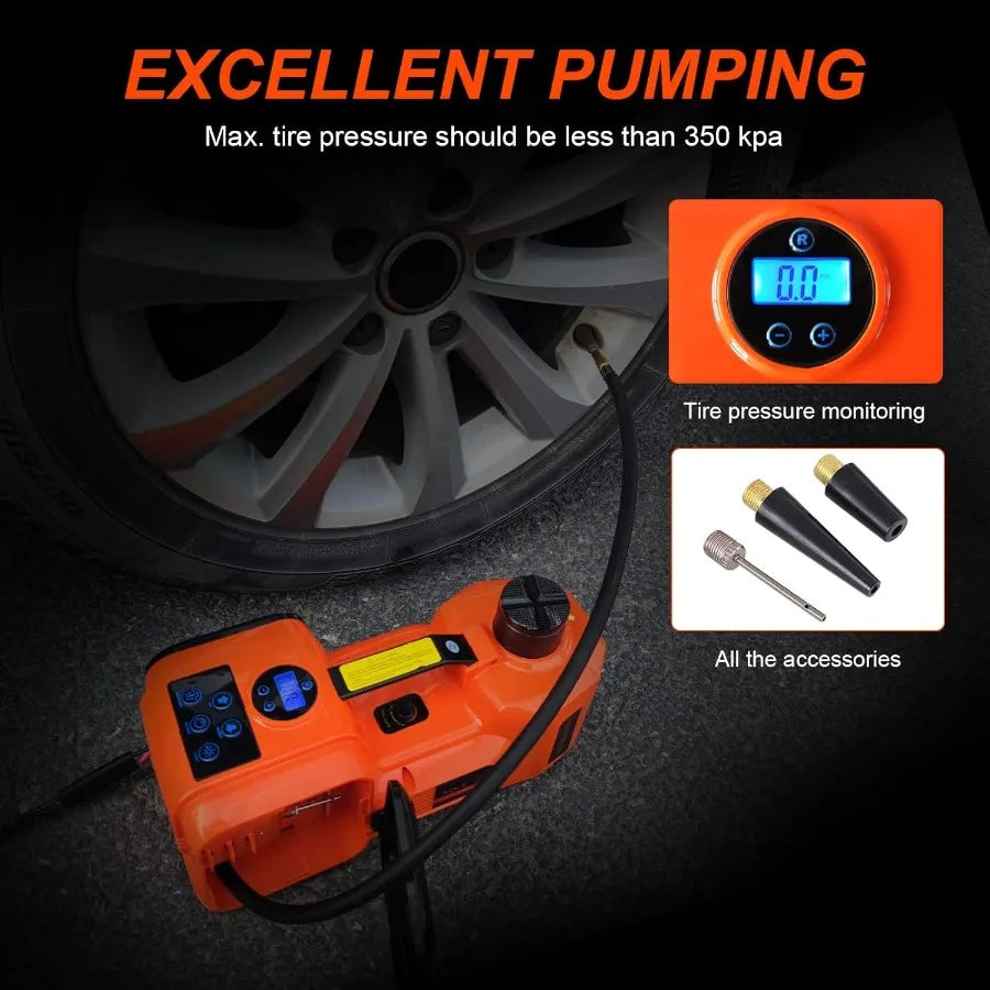 LCD Display Electric Car Jack 5 Ton LBS Hydraulic Jack with Electric Impact Wrench Portable Car Lift with Builtin Inflatable Pu