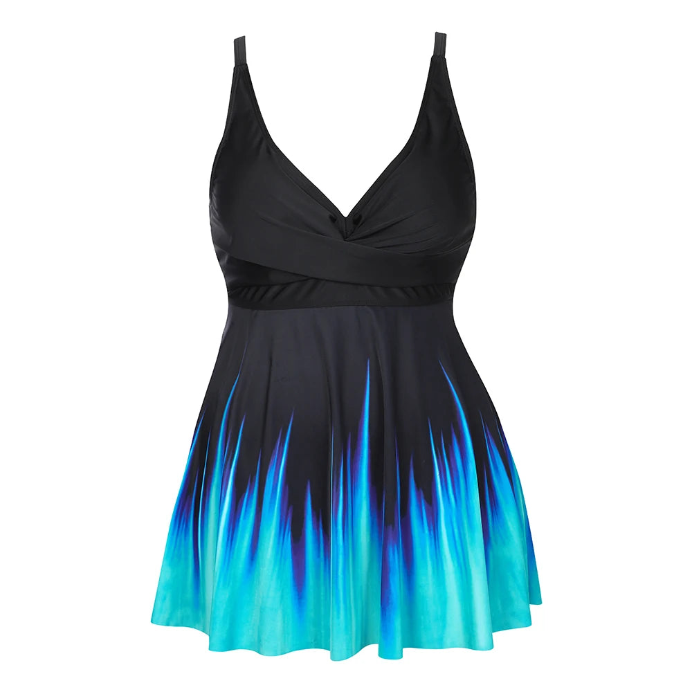 Plus Size Women's Printed Strappy Padded Swimdress +Hot Shorts Sets Summer Ladies Beach Swimming Swimsuits Swimwear Size 0XL-6XL