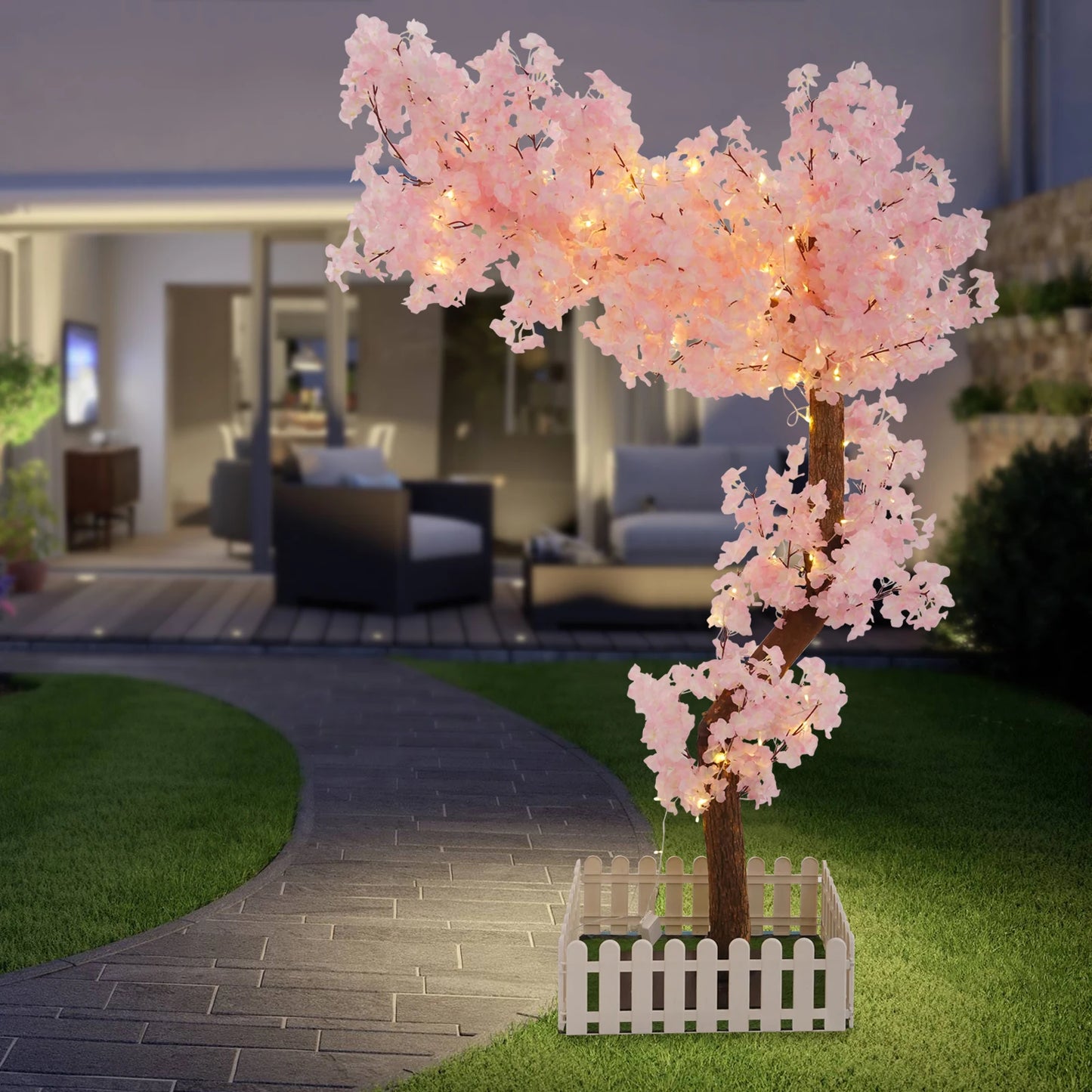 1.6M Artificial Cherry Tree Handmade Sakura Tree Pink Artificial Flowers with Lights for Indoor Outdoors Decor