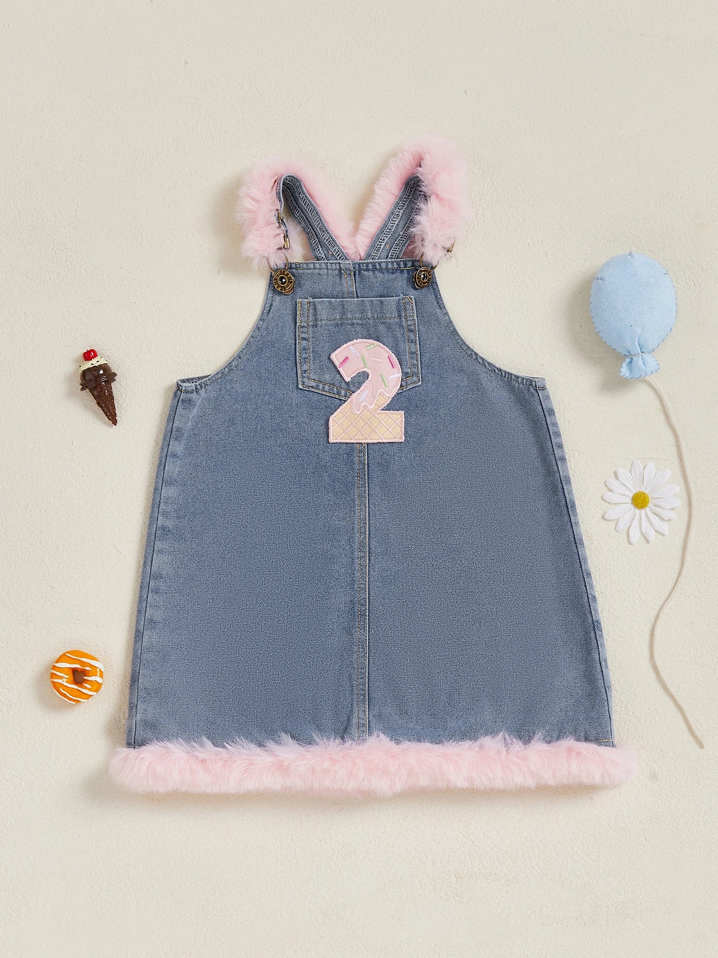 Toddler Boy Blue Denim Overall Jumpsuit with Bear Embroidery and Fleece Lining for Winter Autumn Spring Wear