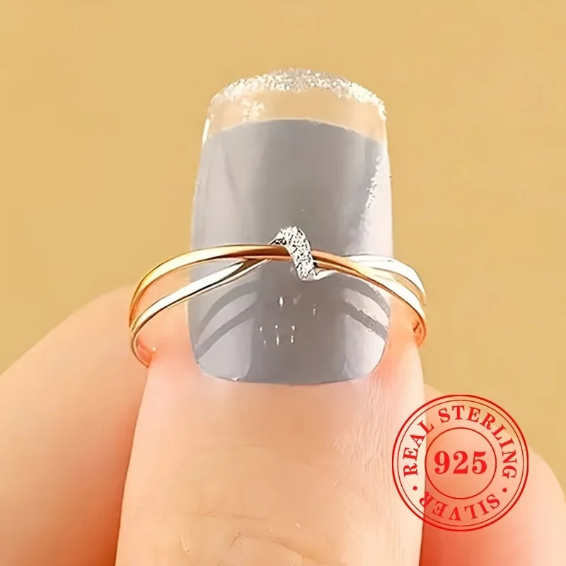 1pc READKISS Women'S Elegant S925 Sterling Silvery Double-Tone Twisted Ring - Rhodium-Plated April Birthstone