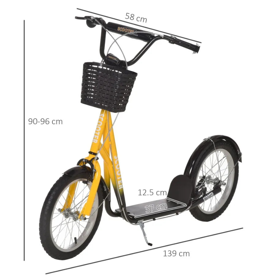 Aosom Youth Scooter Kick Scooter with Adjustable Handlebars Double Brakes 16 Inflatable Rubber Tires Basket Cupholder Orange