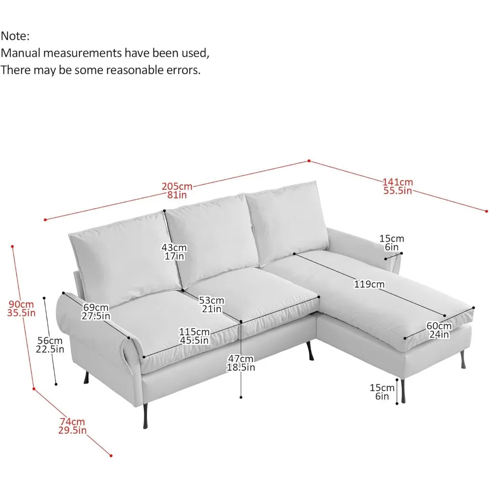 81" Sectional Couches for Living Room, Modern Sectional Sofa Couch with Reversible Chaise Lounge, Couch for Living Room