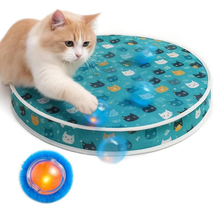 Interactive Cat Toys Play Mat with Automatic Motion Balls LED Lights Bird Chirping Sound 3 Speed Levels Indoor Enrichment Cat P