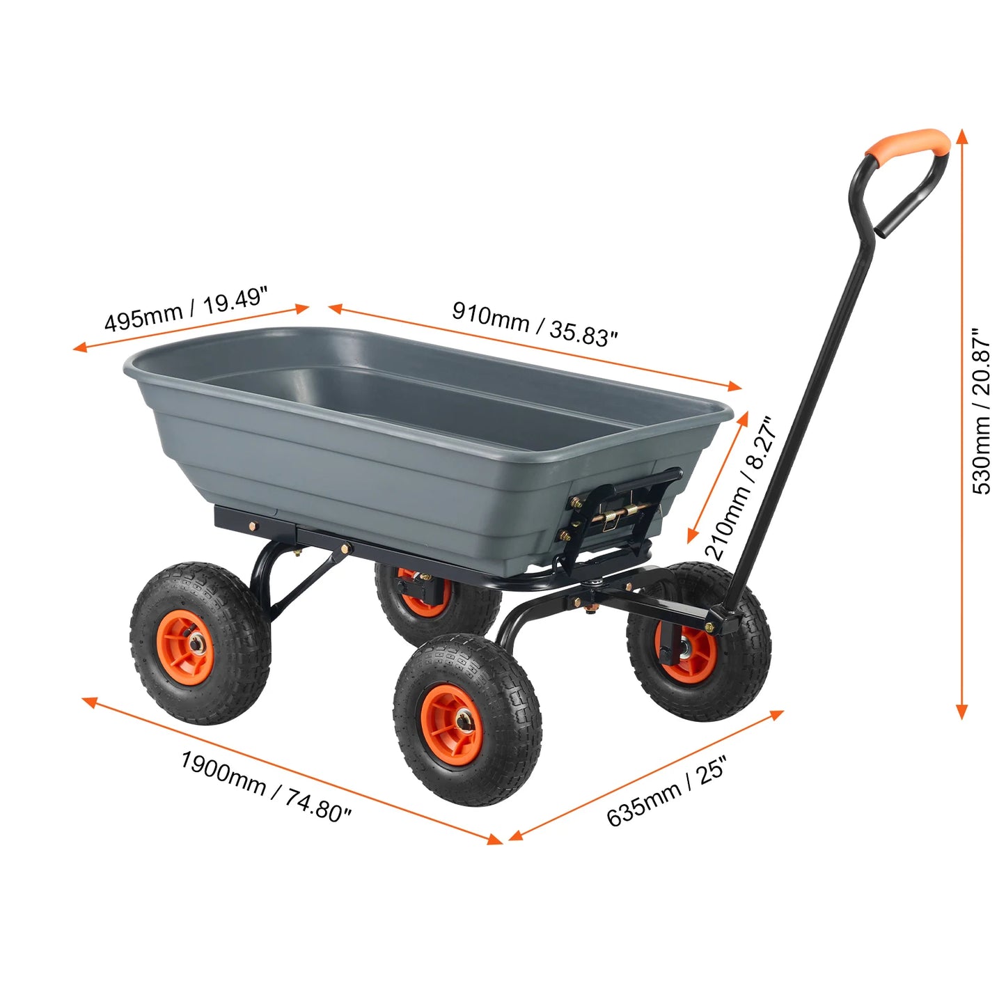 SucceBuy Garden Cart Durable Poly Dump Cart with Simple Assembly Steel Structure Versatile Dump Wagon with Dual-Function Handle