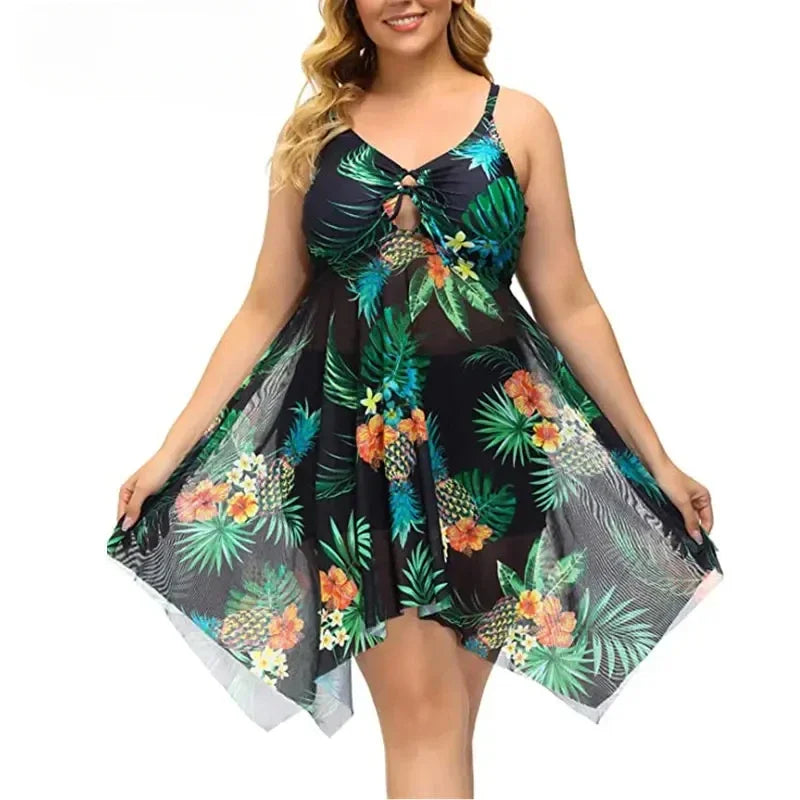 Women's Plus Size Swimsuit 2024 Stylish New Two Piece Tankini Set Mesh Beach Dress with Boyshort Swimwear Women Bathing Suits