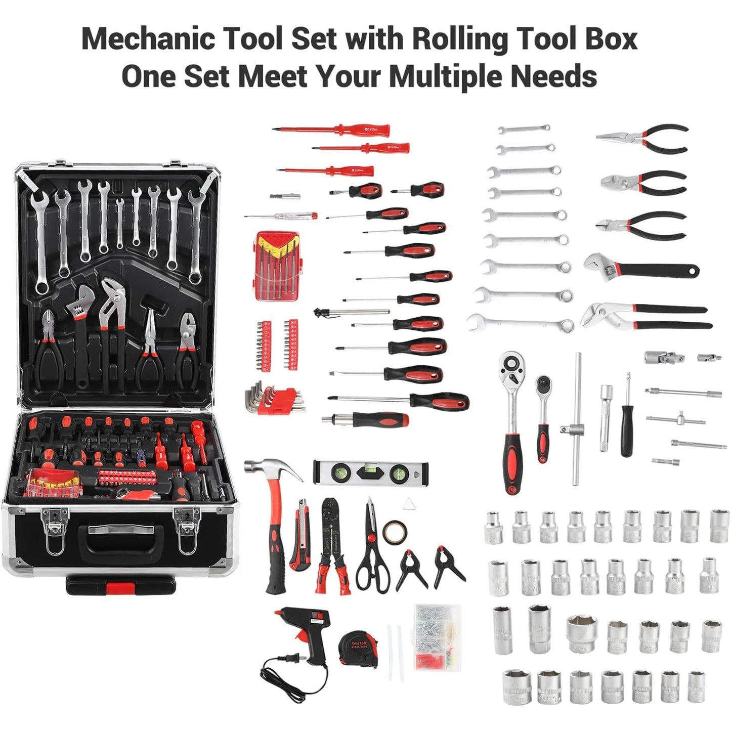 800PCS Mechanic Tool Set, Household Tool Kit with Rolling Tool Box, Complete Hand Tool Set For Home Auto Repair And DIY Projects