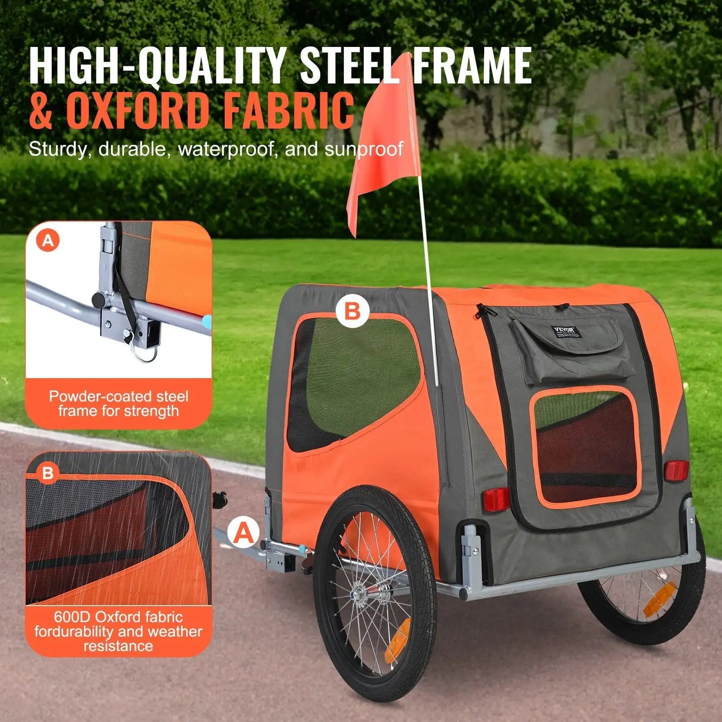 Dog Bike Trailer, Supports up to 66 lbs, Pet Cart Bicycle Carrier, Easy Folding Frame with Quick Release Wheels, Universal
