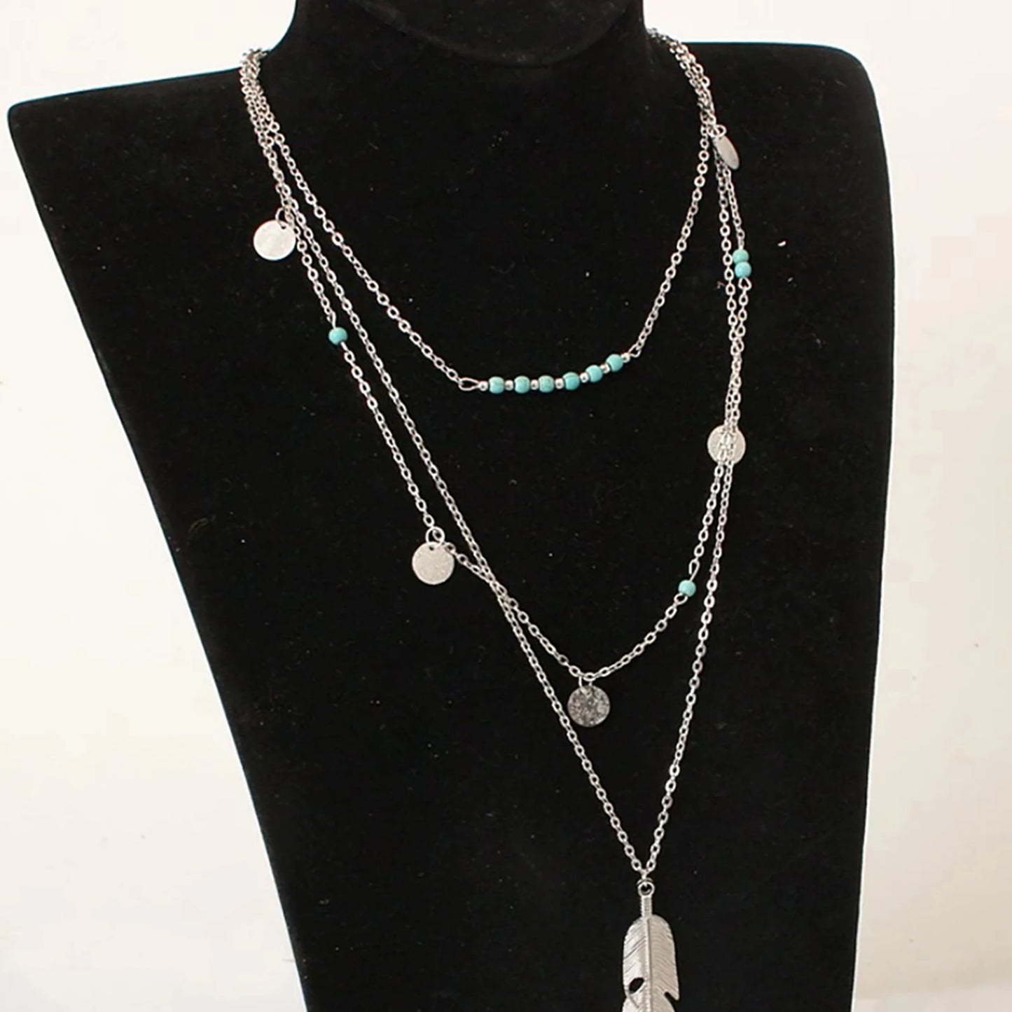Woman Necklace with Feather Pendant Durable Alloy Skin-friendly Glossy Necklace for Banquet Wedding Dresses Skirts MIAO