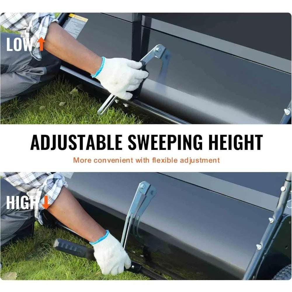 Lawn Sweeper Tow-Behind, 42 in 12 Cu. Ft. Leaf & Grass Collector with Strong Rubber Wheels & Heavy Duty Thickened Steel Frame He