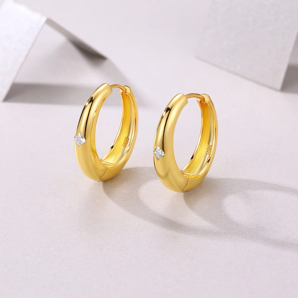 1 Pair Gold Hoop Earrings 925 Sterling Silver 18K Gold Plated Minimalist Style with CZ Accent for Women Jewelry Gift