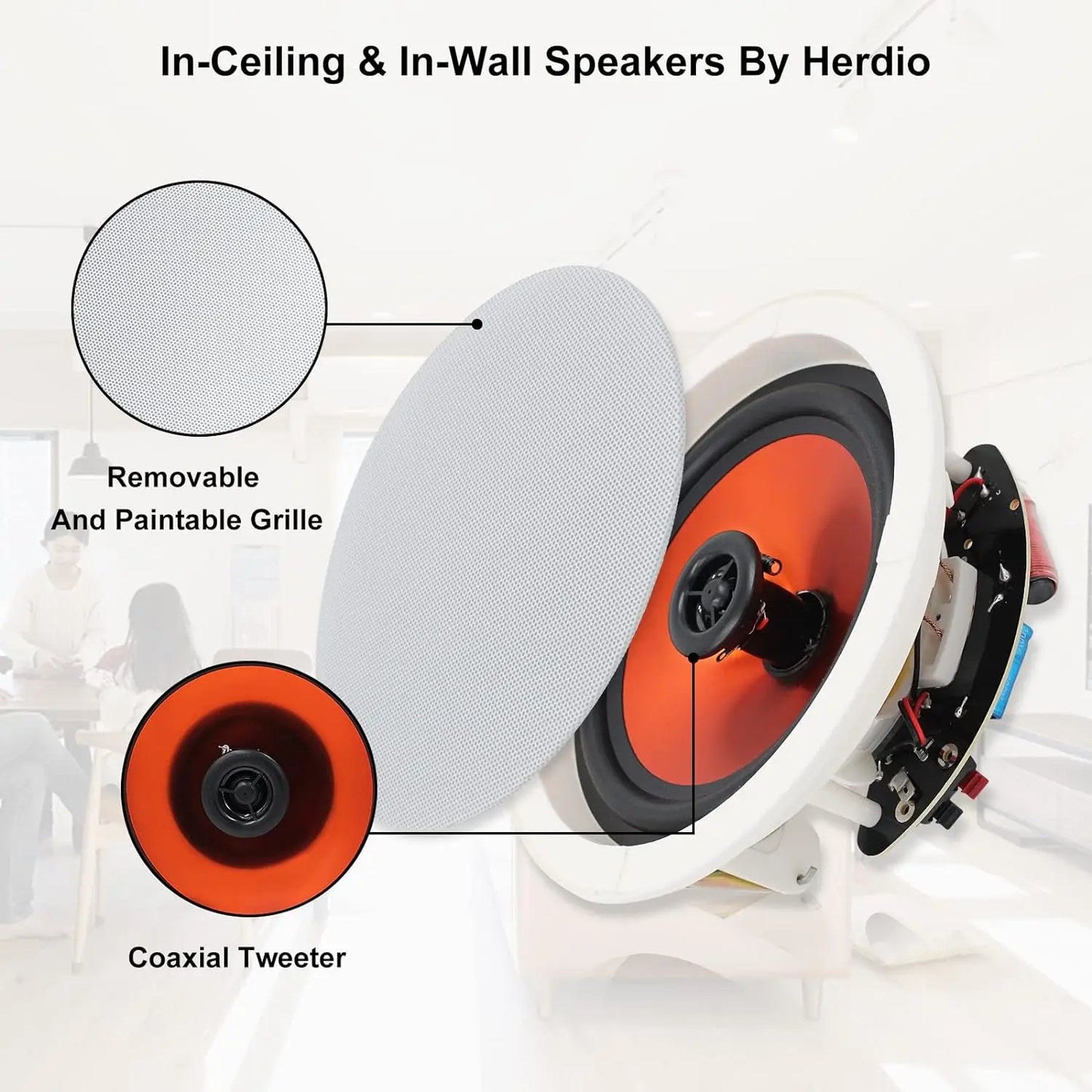 Herdio 6.5 Inch Bluetooth in Wall in Ceiling Speakers 600 Watt with Wall Amplifier Receiver for Home Theater Office,2 Pairs