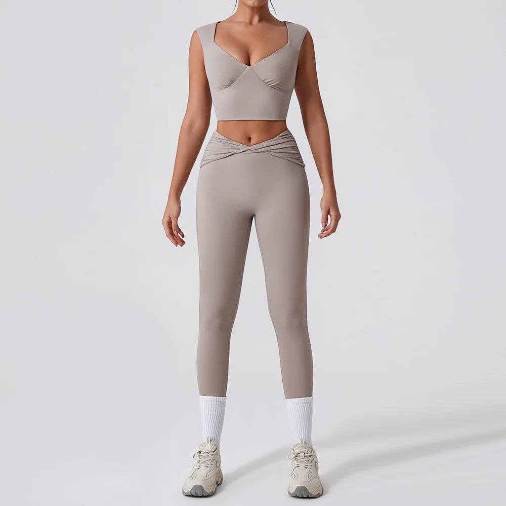 2PCS Women Yoga Set Workout Pant Outfits Fitness Sportswear Gym Tracksuit High Waist Flare Leggings Sports Bra Athletic Wear